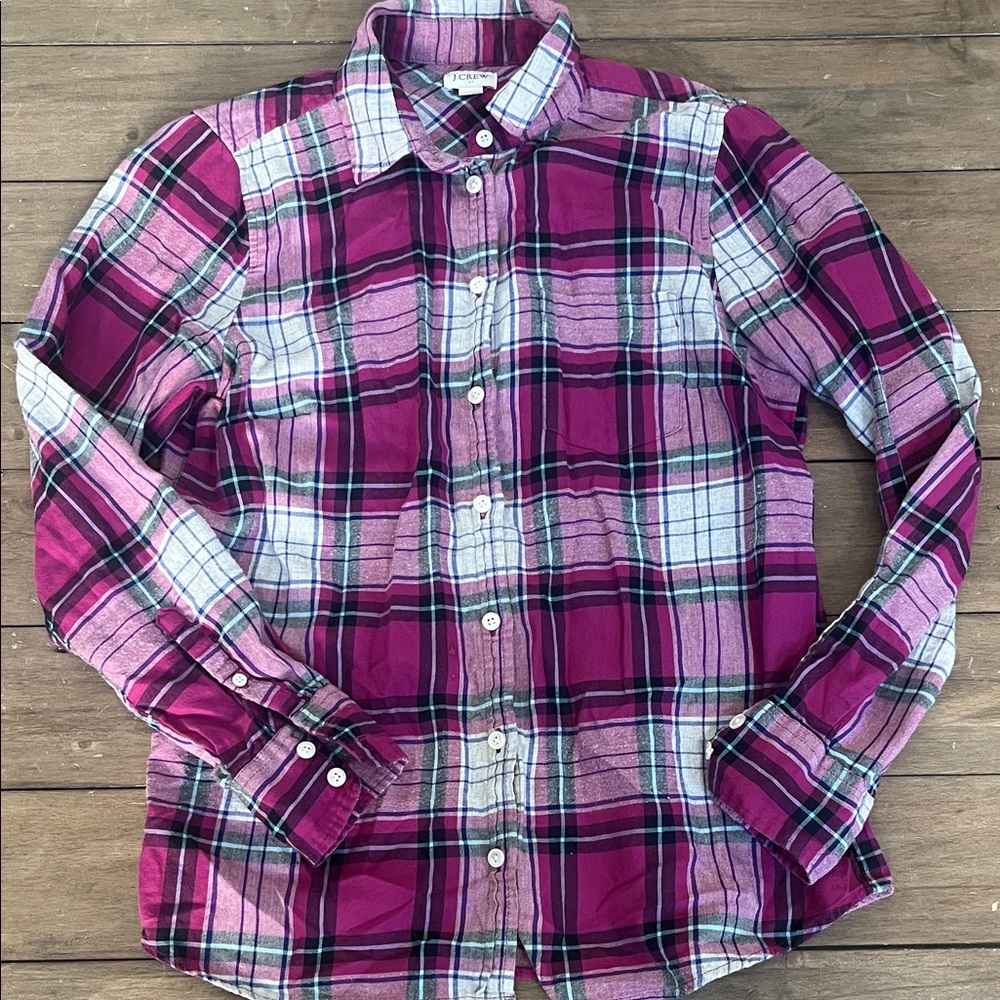 J. Crew Purple and White Plaid Button Down Shirt